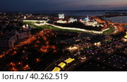 Kazan Kremlin at summer night with view of Kazanka River. Стоковое видео, видеограф Яков Филимонов / Фотобанк Лори