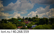 Aerial view to Osyotr river and Zaraysk Kremlin wall with bastion and tower, Moscow region, Russia (2017 год). Стоковое фото, фотограф Сергей Майоров / Фотобанк Лори