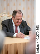 Министр иностранных дел России Сергей Лавров. Редакционное фото, фотограф Андрей Дегтярёв / Фотобанк Лори