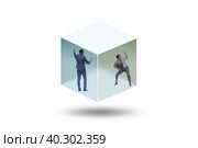 Businessman trapped in transparent glass cube. Стоковое фото, фотограф Elnur / Фотобанк Лори