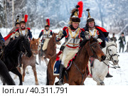 Реконструкция 1812г. Наполеоновских и русских зимних маневров. Московская область, Апрелевка, (2018 год) Редакционное фото, фотограф Андрей Дегтярёв / Фотобанк Лори