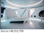 A architectural view to comfortable futiristic bedroom. AI generative image. Стоковое AI-изображение, AI-художник Сергей Старуш / Фотобанк Лори