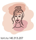 Young woman portrait. Vector design template in minimal linear style. Minimalistic modern art. Abstract illustration. Poster and t-shirt print. Beauty concept. Стоковая иллюстрация, иллюстратор Ирина Самойлова / Фотобанк Лори