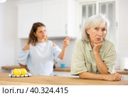 Aggrieved elderly woman having quarrel with her daughter. Стоковое фото, фотограф Яков Филимонов / Фотобанк Лори