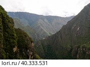Panoramic view to Machu Picchu archaeological site with Polygonal masonry, Cuzco, Peru (2018 год). Стоковое фото, фотограф Сергей Майоров / Фотобанк Лори