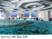 Interior of Hazrat Sultan Mosque. People came to pray. Astana. Republic of Kazakhstan. Редакционное фото, фотограф Евгений Ткачёв / Фотобанк Лори