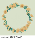 Декоративный веночек из желтых ромашек (тонировано, винтажный эффект). Decorative background with flower frame in vintage style. Стоковое фото, фотограф Елена Арсентьева / Фотобанк Лори