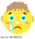 Smiley boy cries. Icons on a white background. Стоковая иллюстрация, иллюстратор Владлена Горбунова / Фотобанк Лори