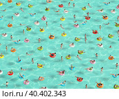 people relaxing on donut in the pool holidey idyllic. High view from above. 3D rendering. Стоковое фото, фотограф Hemul / Фотобанк Лори