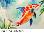 Карп кои (Kohaku) Стоковое AI-изображение, AI-художник Щеголева Ольга / Фотобанк Лори