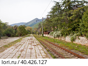 Абхазская железная дорога в районе Гагры. Республика Абхазия (2023 год). Стоковое фото, фотограф Сергей Афанасьев / Фотобанк Лори