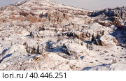 Горный Алтай зимой. Курайский хребет. Вид с воздуха. Altai mountains in winter. Kurai ridge. Aerial view. Стоковое видео, видеограф Евгений Романов / Фотобанк Лори