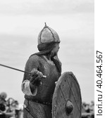 Russia, Staraya Ladoga 23,06,2012 Reenactors with shields and spears during the battle, the festival of historical reconstruction "Pages of History" Стоковое фото, фотограф Анна Кривицкая / Фотобанк Лори