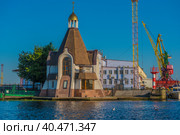 The temple of the prelate Nicholas The Wonderworker in the territory of sea trade port (2020 год). Стоковое фото, фотограф Анна Кривицкая / Фотобанк Лори