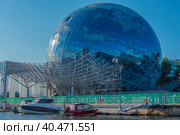 The floating ship "Irbensky" at dawn on the embankment of the historical fleet of the Museum of the World Ocean, Kaliningrad, Russia. Translation: "Irbensky". (2020 год). Редакционное фото, фотограф Анна Кривицкая / Фотобанк Лори