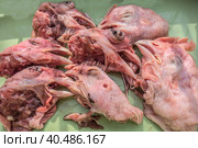 Food background of raw chicken heads. Cat food. Стоковое фото, фотограф Iva Noel / Фотобанк Лори