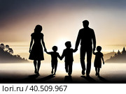 Прогулка всей семьей в парке. Стоковое AI-изображение, AI-художник Щеголева Ольга / Фотобанк Лори