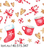 Hand drawn watercolor Christmas seamless pattern. Стоковая иллюстрация, иллюстратор Tatiana Lebedeva / Фотобанк Лори