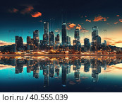 Smart city or digital cityscape IT or Internet of Things cloud computing with hologram. Created by Ai. Стоковое AI-изображение, AI-художник Ярославский Максим / Фотобанк Лори