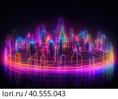 Smart city or digital cityscape IT or Internet of Things cloud computing with hologram. Created by Ai. Стоковое AI-изображение, AI-художник Ярославский Максим / Фотобанк Лори