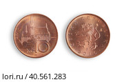 Czech 10 koruns coin (Obverse and reverse). Czech inscription "Czech Republic. 10 korun. Saint Wenceslas, don't let us and our future perish" in English. Design element with clipping path. Стоковое фото, фотограф Елена  Попкова / Фотобанк Лори