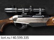 Smoothbore hunting gun on black background close up. Стоковое фото, фотограф Сергей Толмачёв / Фотобанк Лори