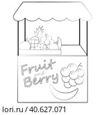 Stall counter with fruit and berry. Draw illustration in black and white. Стоковая иллюстрация, иллюстратор Анастасия Мельникова / Фотобанк Лори