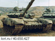 Russian battle tanks at tankodrome in mountains. Стоковое фото, фотограф Сергей Толмачёв / Фотобанк Лори