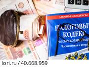 Федеральный закон Российской Федерации Налоговый кодекс и деньги лежат на столе у бухгалтера. Стоковое фото, фотограф Николай Винокуров / Фотобанк Лори