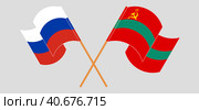 Скрещенные и развевающиеся флаги России и Приднестровья. Стоковая иллюстрация, иллюстратор Олег Безруков / Фотобанк Лори