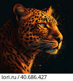 Portrait of a leopard in neon style on a dark background. Стоковое AI-изображение, AI-художник Ярославский Максим / Фотобанк Лори