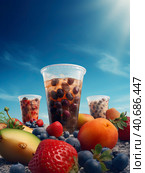 A large glass with an iced cocktail on a background of blue. Created by AI. Стоковая иллюстрация, иллюстратор Ярославский Максим / Фотобанк Лори