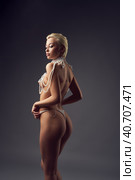 Blonde slim woman with pearl lingerie bodyart. Стоковое фото, фотограф Гурьянов Андрей / Фотобанк Лори