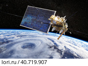 Modern meteorological satellite at the Earth orbit. Стоковая иллюстрация, иллюстратор Александр Володин / Фотобанк Лори