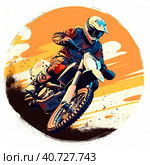 An athlete riding a motorcycle for motocross. Abstract circular background. Created by AI. Стоковое AI-изображение, AI-художник Ярославский Максим / Фотобанк Лори