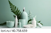 Green cosmetic products collection. Illustration AI Generative. Стоковое AI-изображение, AI-художник Юлия Гапеенко / Фотобанк Лори