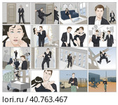 Раскадровка съемки боевика. Редакционная иллюстрация, иллюстратор Мила Б. / Фотобанк Лори