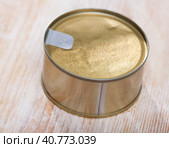 Close-up of canned food on wooden surface. Стоковое фото, фотограф Яков Филимонов / Фотобанк Лори