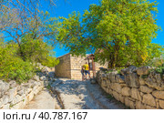 The remains of a medieval fortress city (according to other sources - a monastery) Tepe-Kermen, covering the upper part of the mountain in several tiers (2020 год). Редакционное фото, фотограф Анна Кривицкая / Фотобанк Лори