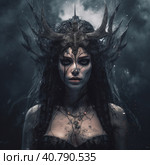 A woman in a black dress with horns on her head. Generative AI image. Стоковое AI-изображение, AI-художник Сергей Старуш / Фотобанк Лори