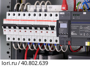 3-pole automatic current switch from ABB S203 to protect electrical loads from overcurrent. (2023 год). Редакционное фото, фотограф Нелик Дулатов / Фотобанк Лори