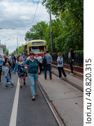 TATRA tram of the T2 series at the exhibition on the day of Moscow transport. Moscow. 08.07.2023. Редакционное фото, фотограф Ярославский Максим / Фотобанк Лори