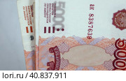 Женщина пересчитывает российские банкноты номиналом в 5000 рублей. Стоковое видео, видеограф Евгений Ковальский / Фотобанк Лори