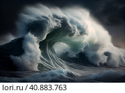 High waves in storm, storm, dark , Generative AI. Стоковое AI-изображение, AI-художник Анна Кривицкая / Фотобанк Лори
