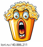 Cartoon character a bag of popcorn with a funny face isolated on a white background. cute vector illustration. Стоковое AI-изображение, AI-художник Ярославский Максим / Фотобанк Лори