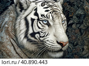 White tiger with blue eyes, watercolor painting , Generative AI. Стоковое AI-изображение, AI-художник Анна Кривицкая / Фотобанк Лори