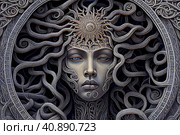 A portrait of the face of medusa created with generative Ai in the style of Vrubel. Стоковое AI-изображение, AI-художник Анна Кривицкая / Фотобанк Лори