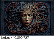 A portrait of the face of medusa created with generative Ai in the style of Vrubel. Стоковое AI-изображение, AI-художник Анна Кривицкая / Фотобанк Лори