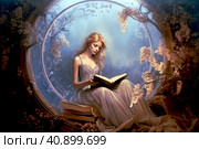 Девушка читает книгу. Мир поэзии. Фэнтези Арт. Стоковое AI-изображение, AI-художник Татьяна Бакуменко / Фотобанк Лори