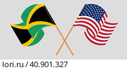 Crossed and waving flags of Jamaica and the USA. Стоковая иллюстрация, иллюстратор Олег Безруков / Фотобанк Лори